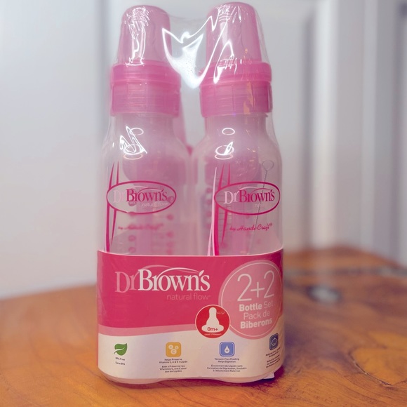Dr.Brown's Other - Dr. Brown's Natural Flow Pink Baby Bottle Set with 4 Bottles, Nipples, Cleaners